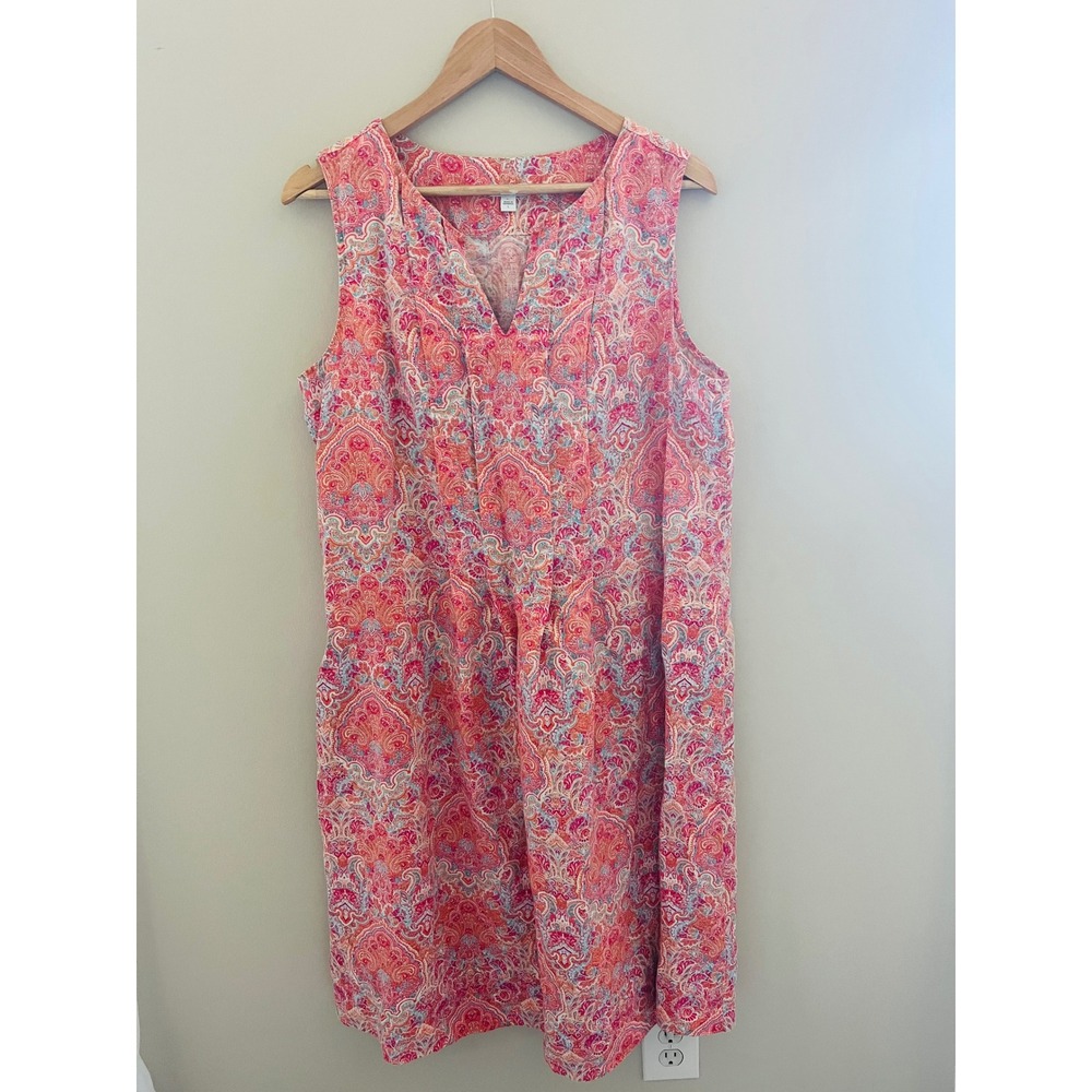 J. Jill Love Linen Paisley Sleeveless Shift Dress Pink Coral Blue L RN 97641